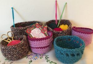 A selection of crocheted baskets