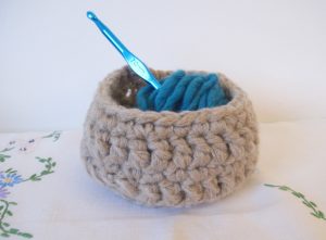 Fawn crocheted basket with treble detail