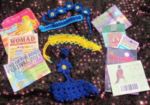 Crochet wristbands and old festival tickets