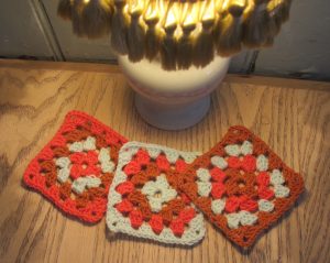 Retro style lamp and trhee granny squares