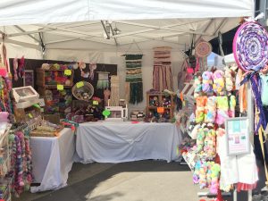 Colourful wool stall at the Wool Fair at Monument in London