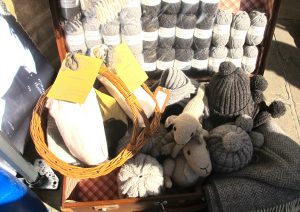 Ascog Wool's stall at the Wool Fair in London with knitted sheep