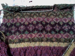 Close up of fairisle work at top of back of Ness jumper
