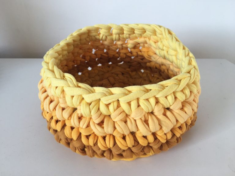 Striped crochet basket