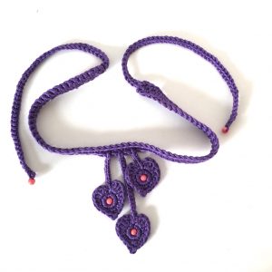 Purple crochet choker with three hearts