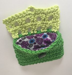 Small crocheted green coin purse