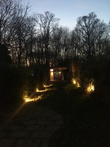 garden with lights at night