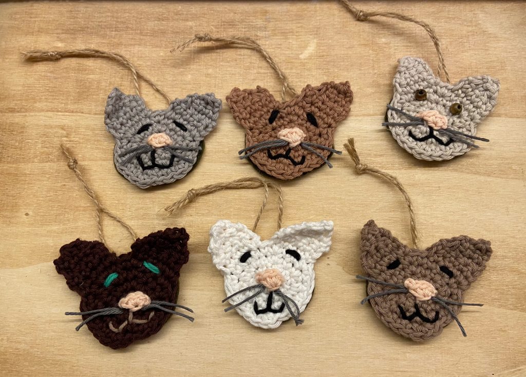 Crocheted cat Xmas decorations