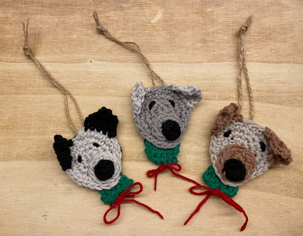 Crocheted dog Xmas decorations